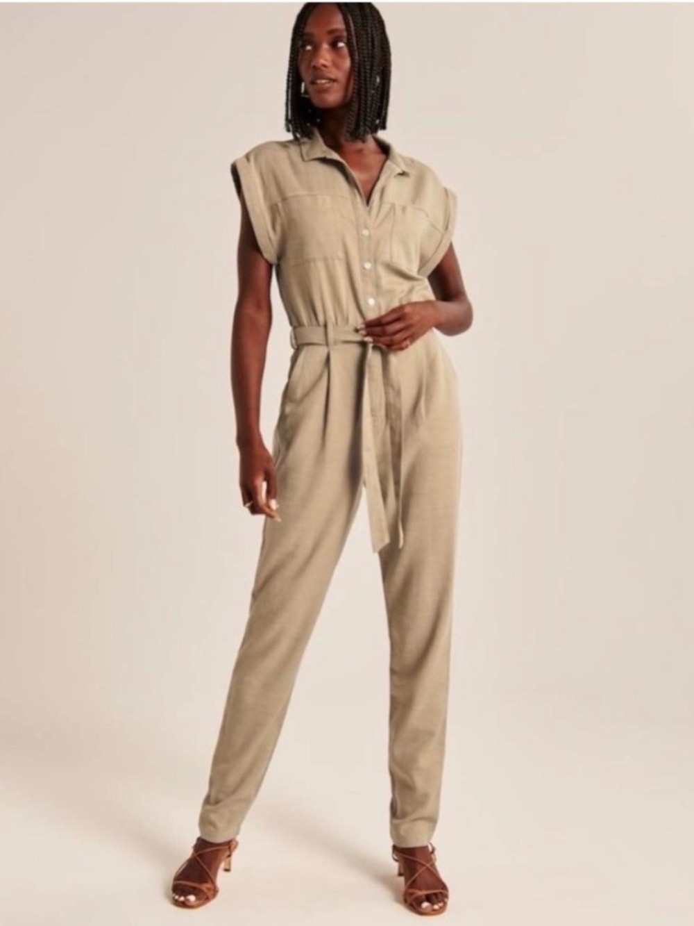 Abercrombie & Fitch Belted Utility Jumpsuit Khaki Size Small Petite